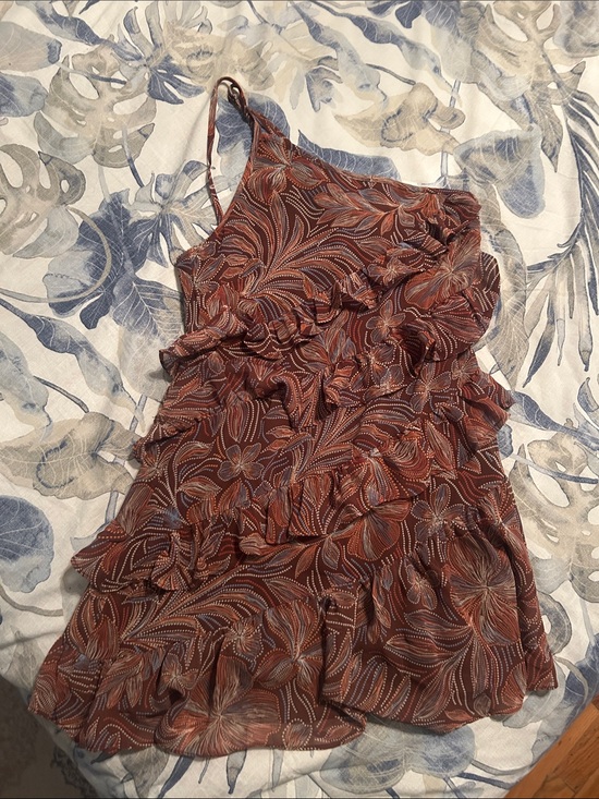 Olivaceous Dresses & Skirts - MOVING SALE Olivaceous One-Shoulder Ruffle Dress in Rust Floral